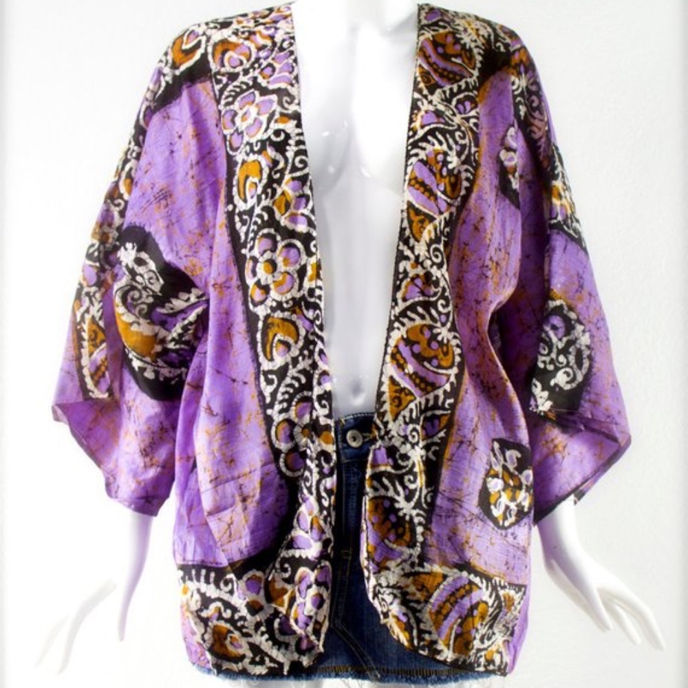 1970's India Hand Blocked Silk Elephant Kimono